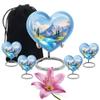 KARYLIZ Blue Mountain Urns for Ashes Combo of 5 8 Inch Heart Memorial Urn for Dad, Mom & Adults and 3 Inch Mini Keepsake Ash Holders for Male & Female Funeral Cremation Burial Container Set view 1