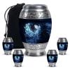 KARYLIZ Blue Peacock Urns for Ashes Combo of 5 10 Inch Funeral Urn for Dad & Adult Male and 3 Inch Mini Keepsake Urns for Women & Loved Ones Memorial Cremation Burial Ash Holder Set view 1