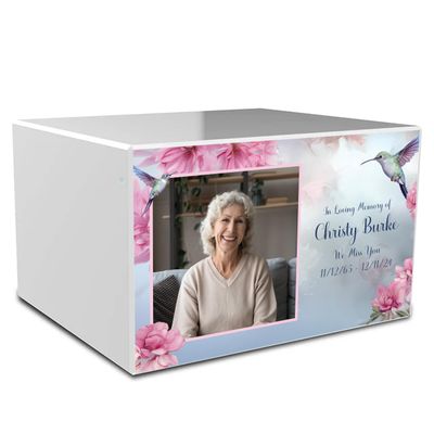 GetUrns Heritage Adult Photo Cremation Urn for Human Ashes I White Humming Bird Urns for Male and Female I 210lbs