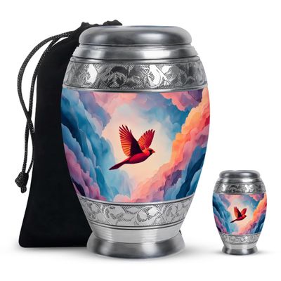 Cardinal Small Funeral Urn for Adult Male Ashes - Large Cremation Urns for Human Ashes Adult Female - Decorative Memorial Ashes - Combo 1 Large 1 Keepsake