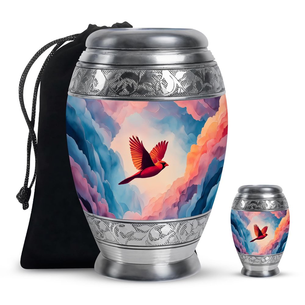 Cardinal Small Funeral Urn for Adult Male Ashes - Large Cremation Urns for Human Ashes Adult Female - Decorative Memorial Ashes - Combo 1 Large 1 Keepsake