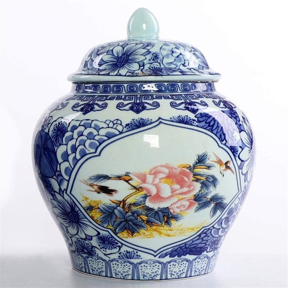 LENmzpomA Cremation urn Ceramic Cremation Urns for Human Ashes and Pet Ashes,Memorial Funeral Urn,Chinese Porcelain Decorative Urns(A)