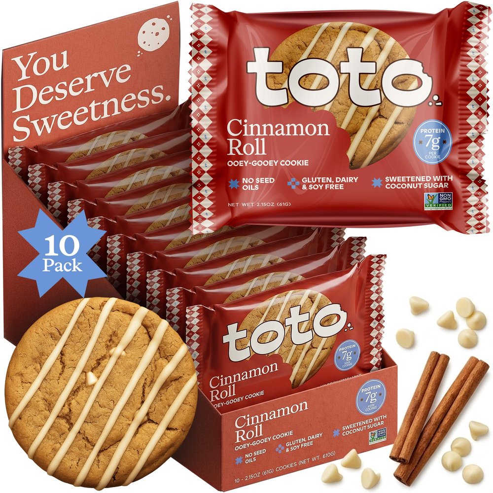 Toto Protein Cookies, Cinnamon Roll, 7g Protein, Soft-baked, 10-ct