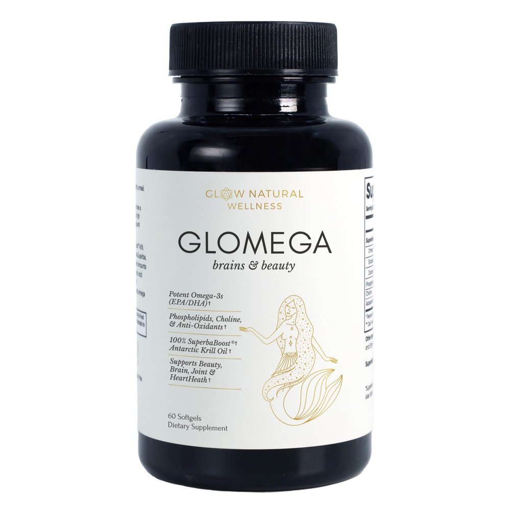 Glow Natural Wellness GLOMEGA - Antarctic Krill Oil Omega-3 Supplement for Women, Omega 3 Fatty Acids EPA & DHA 1000mg - 60 Softgels