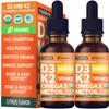 (2 Pack) Organic Vitamin D3 K2 Drops with MCT Oil & Omega 3 - Liquid Vitamin D3 5000 IU - K2 D3 Vitamin Supplement - Vitamin D Drops for Women & Men - No Fillers, Non-GMO, GMP, Citrus Flavor (2 Fl Oz) view 1