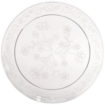 10 inch Clear Round Dinner Plate with Flowers and Vines Design Disposable, Elegant Transparent Plastic Plate for Weddings, Parties, Catering, and Special Events Durable, Stylish Tableware (40)