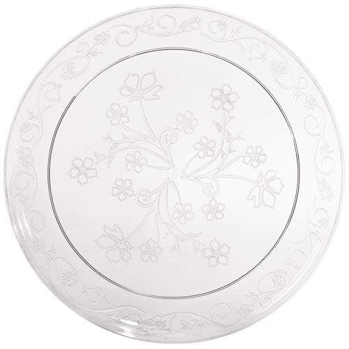 10 inch Clear Round Dinner Plate with Flowers and Vines Design Disposable, Elegant Transparent Plastic Plate for Weddings, Parties, Catering, and Special Events Durable, Stylish Tableware (40)