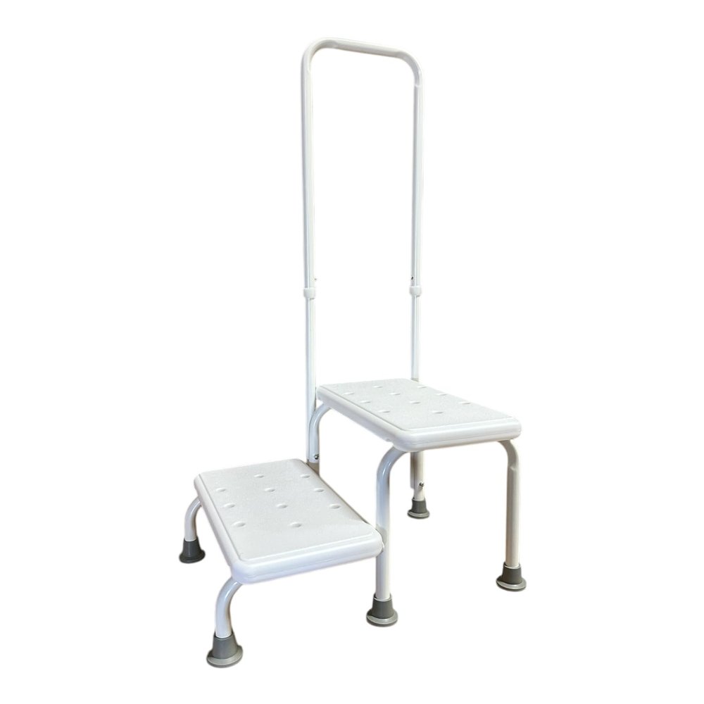 Double Step Stool with Handrail Heavy Duty 2 Steps Non Slip Bath Bedroom Seniors