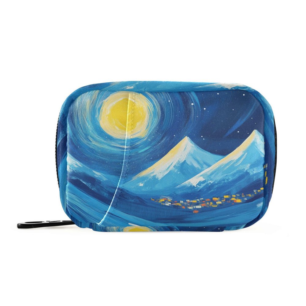 Sletend Blue Starry Sky Small Pill Organizer Bag Cute Full-Print Design Mesh Pockets & Removable Plastic Box Great for Travel Camping & Daily Carry