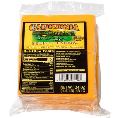 California Select Farms Mild Cheddar Cheese, 30 Slices, 1.5 lbs