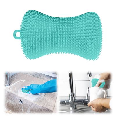 Silicone Dish ScrubberSilicone Dish SpongeKitchen Sponge for Cleaning Dishes (Cyan)