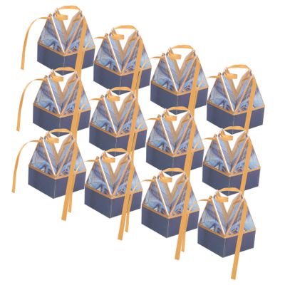 WRITWAA 50pcs Small Decorative Boxes for Candy Cookies and Treats Navy Tower Design Ribbon for Birthdays Weddings and Easter Parties