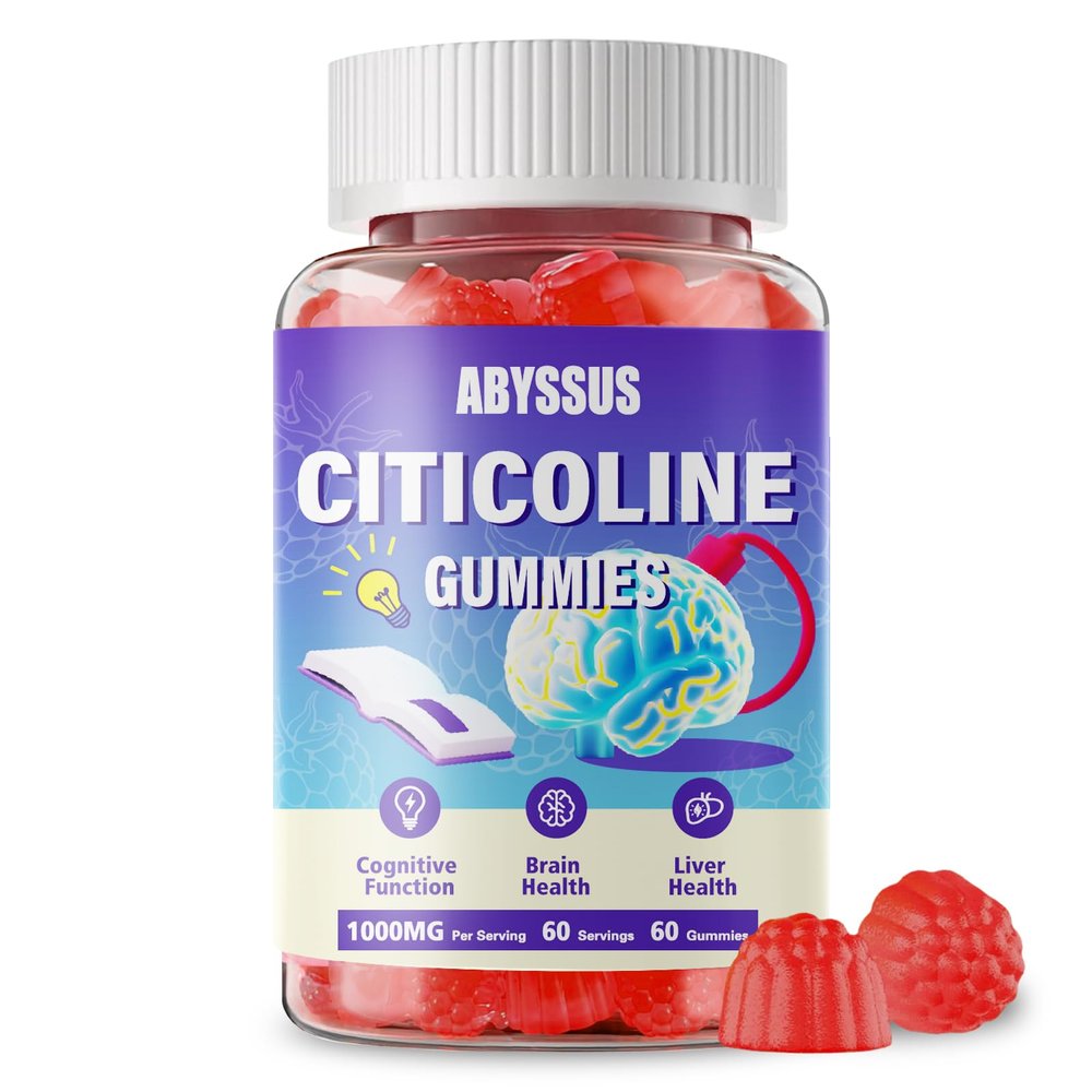 ABYSSUS Citicoline (CDP Choline) 1000mg Gummies Brain Support for Cognitive Focus & Clarity, Citicoline Supplement for Energy, Sugar-Free, Vegan, Non-GMO, 60 Count