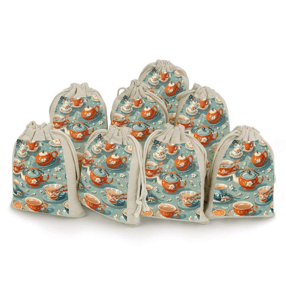 STVNKML 8-Pack Teapot And Mug Drawstring Gift Bags Cotton Linen Party Favors Bags for Decorated Event Favors