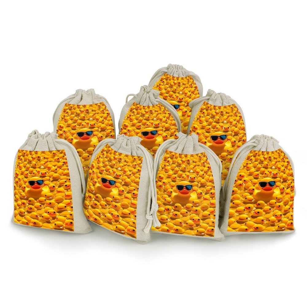 QMKFWT Yellow Ducky Drawstring Pouches Small Bulk Cotton Burlap Storage Bags Reusable Muslin Sachet Bag for Candy, Toys, Jewelry, Treats, Birthday Party Favors