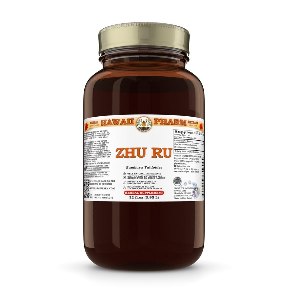 Zhu Ru (Bambusa Tuldoides) Dry Shavings Tincture, All Natural, Vegan, Pure Liquid Extract - 32 fl.oz