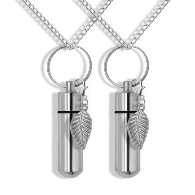 Set of 2 Silver Cremation Urn&Vial on 24"-Chain Necklace with Leaf,Memorial Urn,Leaf Memory Jewelry,Leaf Cremation Necklace