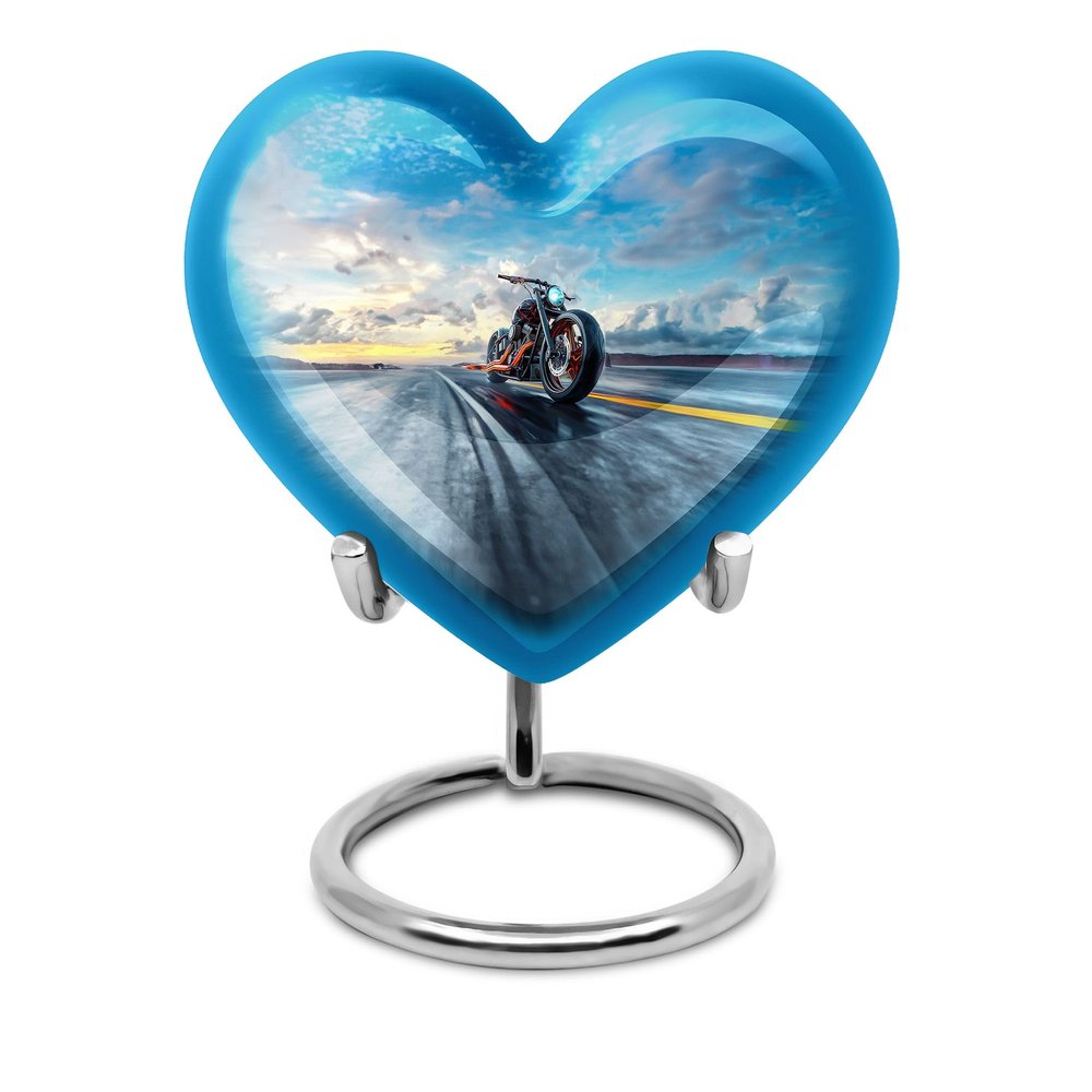 KARYLIZ Motorcycle Urns for Human Ashes - Bike Urn for Ashes Adult Male Motorcycle - Mini Heart Keepsake Urns for Bike Lovers - Blue Cremation Adult Urn for Dad (3 Inch)