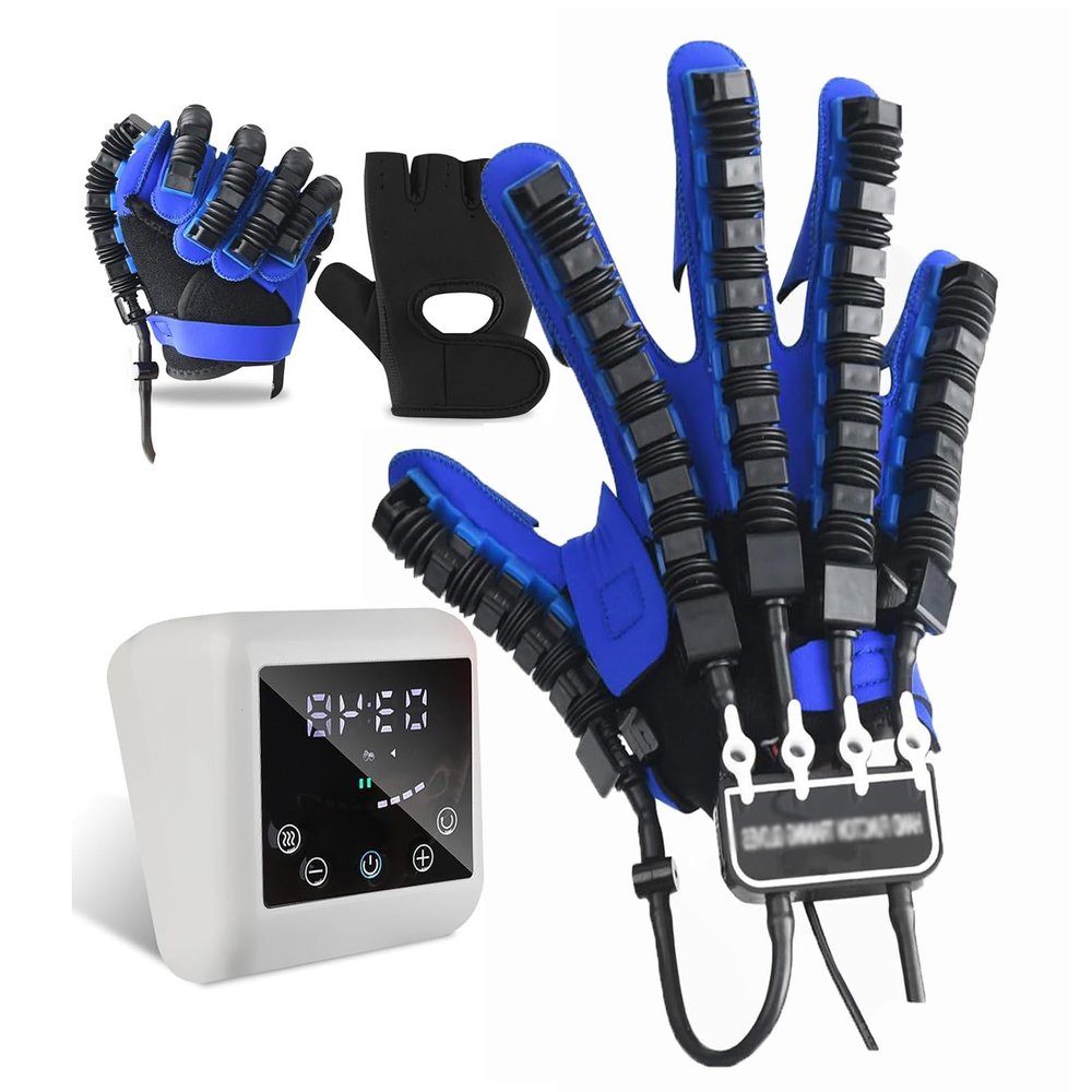 ASHLGQB Hand Rehabilitation Robot Gloves, Hemiplegia Stroke Arthritis Finger Orthosis, 9 Levels of Adjustable Strength, with Acupoint Hot Compress Training