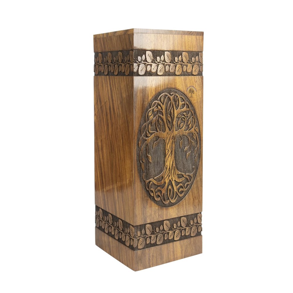 Fakhrwood Handicrafts Hand-Carved Wooden Cremation Urn for Human Ashes Premium Rosewood Tree of Life Design Durable & Elegant Funeral Urn for Adults Large (250 Cu/in)