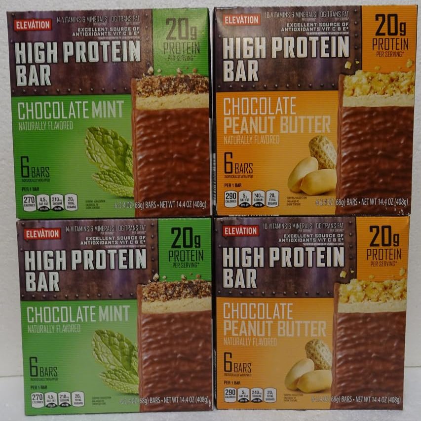 Elevation High Bar Chocolate Mint & Chocolate Peanut Butter 14.4oz 408g (Four Boxes)