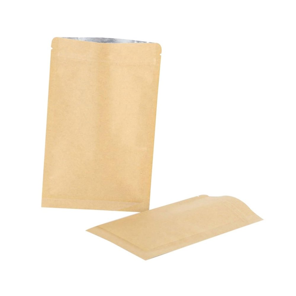 OHPHCALL 50pcs Self-standing Kraft Paper Sealed Bags Zipper Food Grade Reusable Pouch Bag