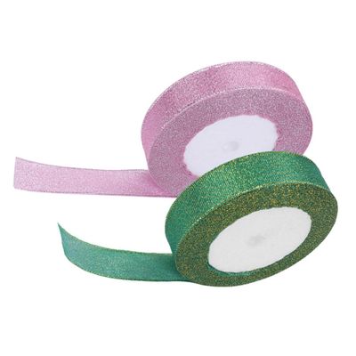 KALLORY 2rolls Glitter Ribbon Soft Silky Decorative Ribbons for Crafting Wrapping Cake Decoration and Festival Celebrations Yards Total
