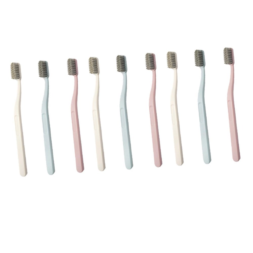 Beaupretty 9-Piece Nylon Adult Toothbrush Set Hard Bristles Matte Finish for Oral Care and Teeth Cleaning Available in Pink Sky Blue and Beige