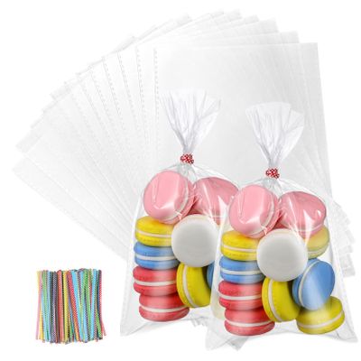 Beaupretty 300pcs Transparent Cellophane Snack Bags with Ties Food Sealing Bags for Candy Cookies Treats and for Parties and Businesses
