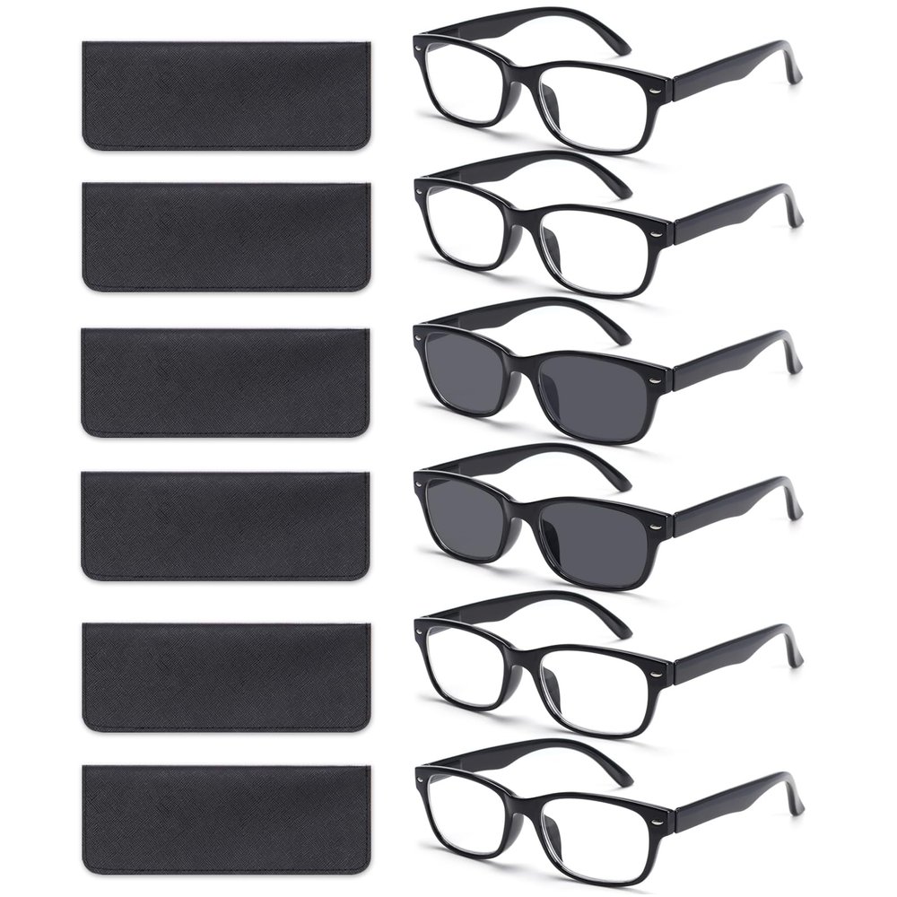 BLOEXCLU 6 Pack Reading Glasses for Women Men Blue Light Blocking Spring Hinge Computer Readers, Anti Eyestrain/Glare (6 Mixed C8, 1.5, Diopters)