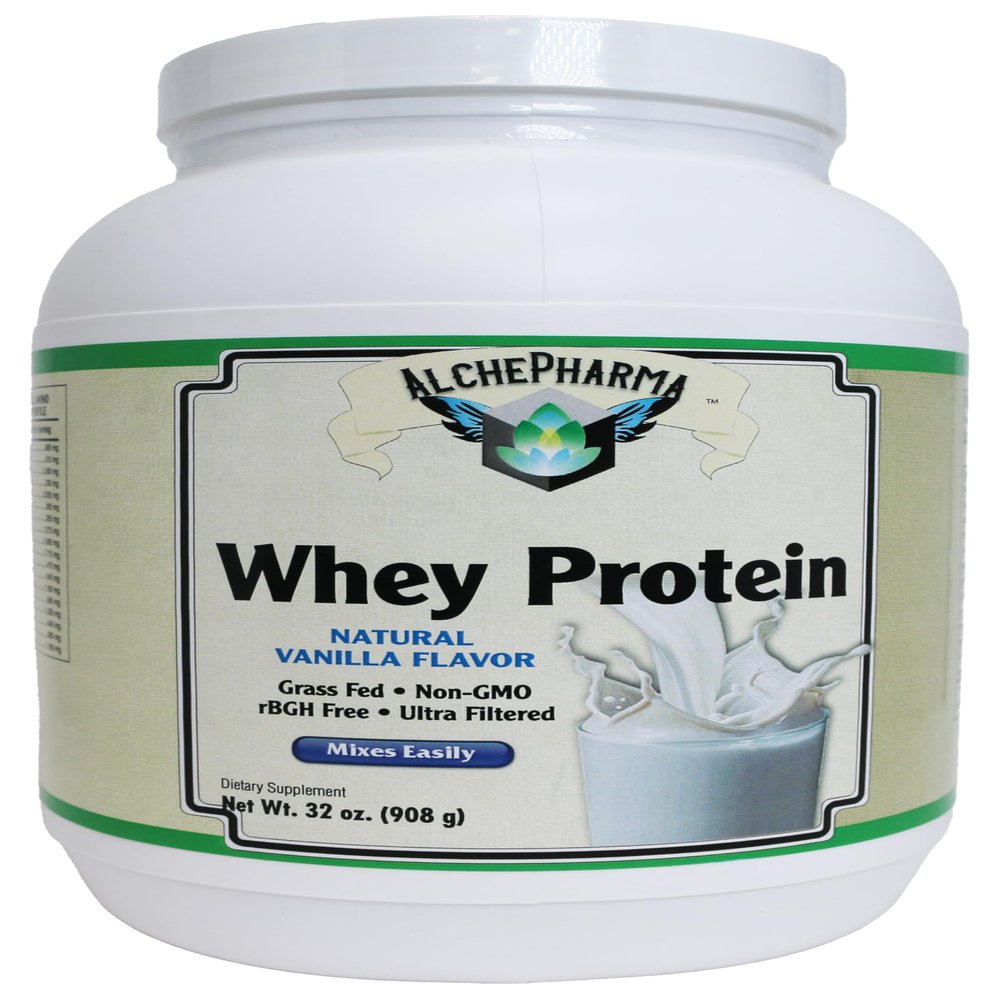 AlchePharma Premium Whey Blend - Grass-Fed Whey Protein Concentrate & Isolate Powder, Naturally Sweetened (32 Ounce, Natural Vanilla)
