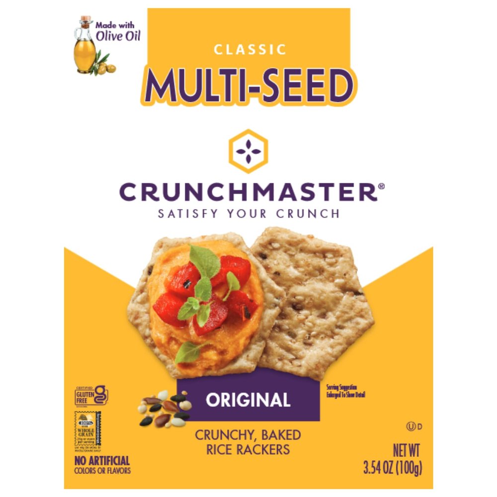 Crunchmaster Multi-Seed Crunchy, Baked Rice Crackers, Original, Vegan Friendly, Kosher, Gluten Free & Non-GMO, 3.54 Ounce (Pack of 6)