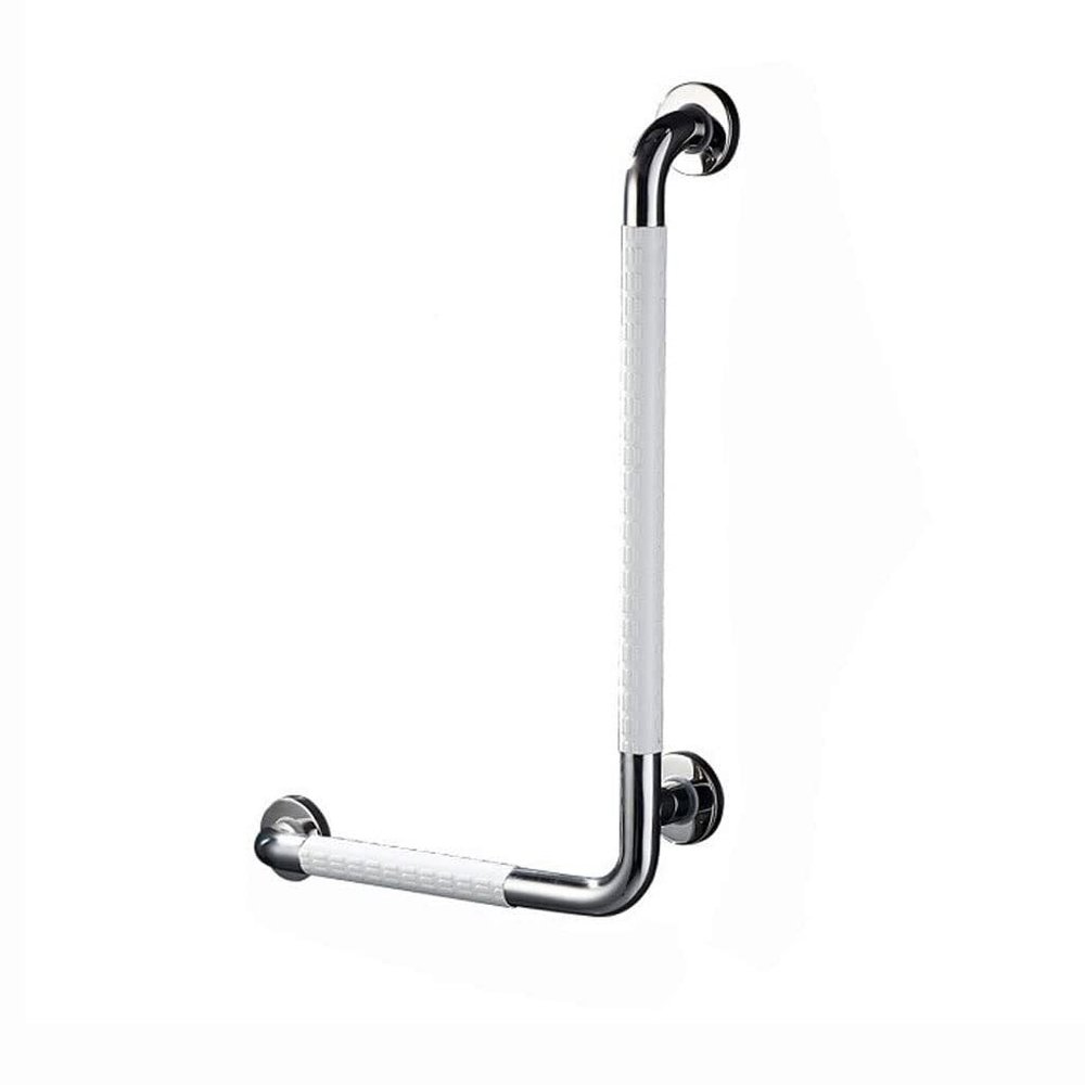 L-Shape Grab Bars for Bathtubs & Showers, Stainless Steel Vertical Angle Grab Bar, Wall Mount Anti-Slip Bathroom Handrails for Seniors(White,Left)