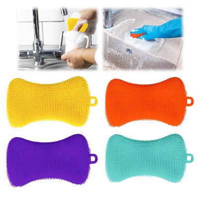 4-Pack Silicone Dish ScrubberSilicone Dish SpongeKitchen Sponge for Cleaning DishesColorful (Color-A)
