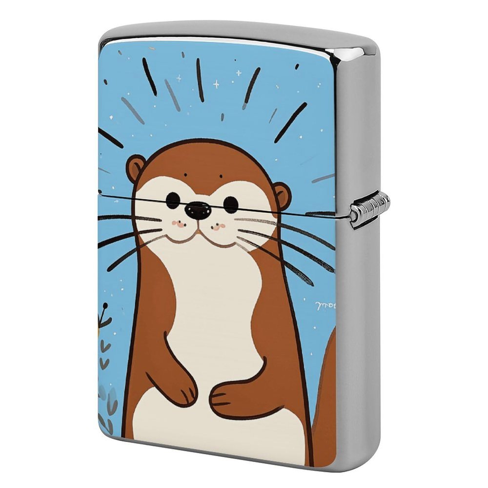 Cartoon Cute Otter Lighter Case, Personalized Metal Lighter Sleeve, Double-Sided Lighters Cover for Standard Lighters, Stylish & Unique Idea