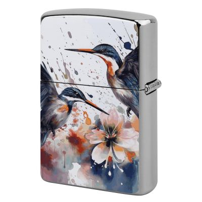 Art with Lily Flowers Birds Watercolor Lighter Case, Personalized Metal Lighter Sleeve, Double-Sided Lighters Cover for Standard Lighters, Stylish & Unique Idea