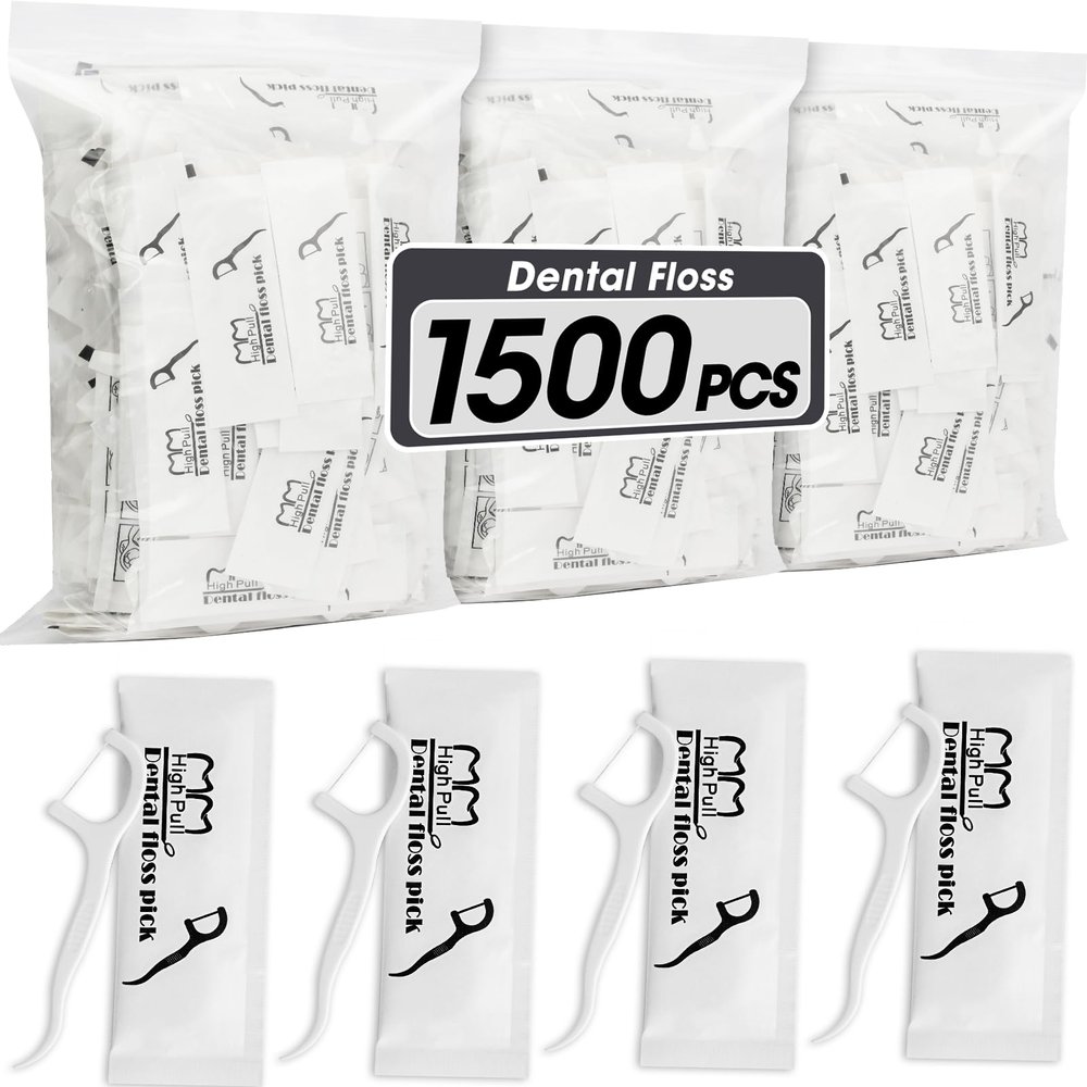AZEN 1500 Count Dental Floss Bulk, Individually Wrapped Floss Picks, Toothpicks Flossers for Adults, Ideal Travel Flossers for Deep Cleaning