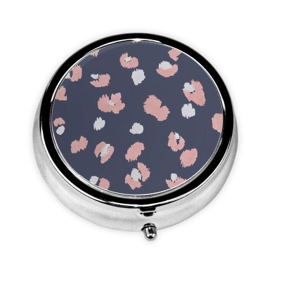 YIGOAOIU Metal Silver 3 Compartment Pill Box Pocket Portable Mini Travel Pill Case Small Round Decorative Medicine Box Vitamin Pill Organizer with Abstract Art