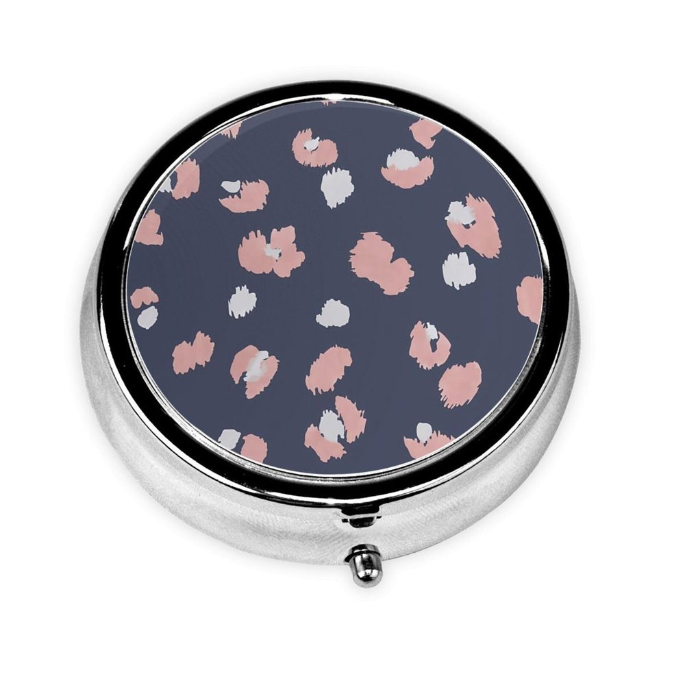 YIGOAOIU Metal Silver 3 Compartment Pill Box Pocket Portable Mini Travel Pill Case Small Round Decorative Medicine Box Vitamin Pill Organizer with Abstract Art