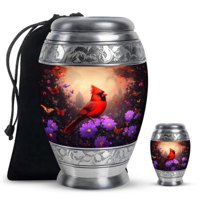 YATHABHISA Urn Cardinal Keepsake, Urns for Human Ash, Cremated with Decorative for Adult, Funeral Ash Container (10 Inch Urn & 3 Inch Mini Keepsake)