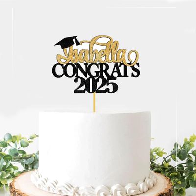Custom Graduation Cake Topper - Personalized Class of 2025 Glitter Cake Topper with Name Cap Style Grad Party Cake Decorations for Senior High School College Graduate (Style D)