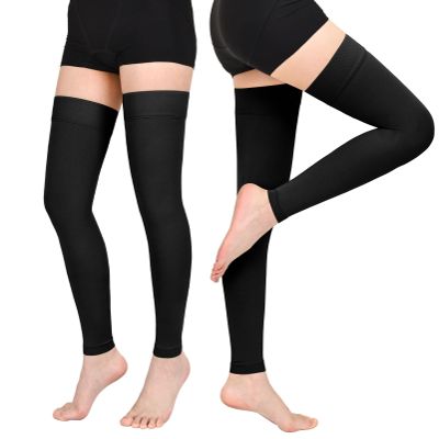 Wegitcs 2 Pairs Thigh High Compression Stockings for Women Men, 20-30mmHg Footless Graduated Compression Socks, Medical Support Sock for Varicose Veins, Edema, Post-Surgery, Sports (Black, 4X-Large)