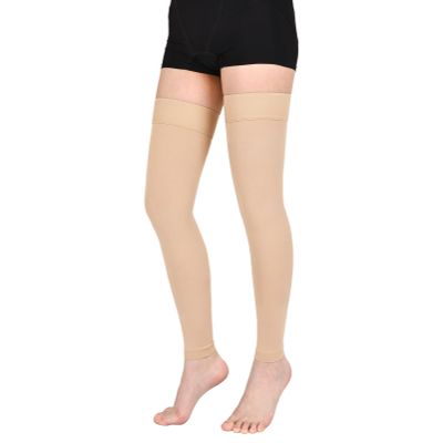 Wegitcs 1 Pair Thigh High Compression Stockings for Women Men, 20-30mmHg Footless Graduated Compression Socks, Medical Support Sock for Varicose Veins, Edema, Post-Surgery, Sports (Beige, Small)