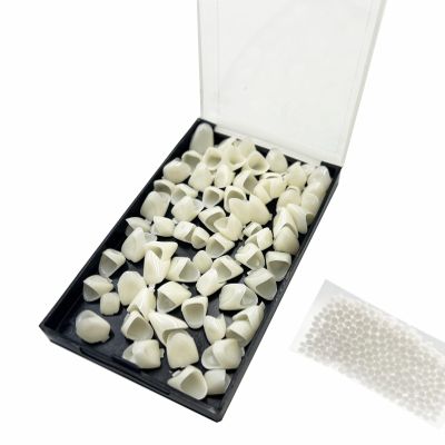 1 Box False Teeth Crown Repair Kit Dental Anterior Veneers Fake Tooth Cap Crown with Thermal Beads for Fixing or DIY
