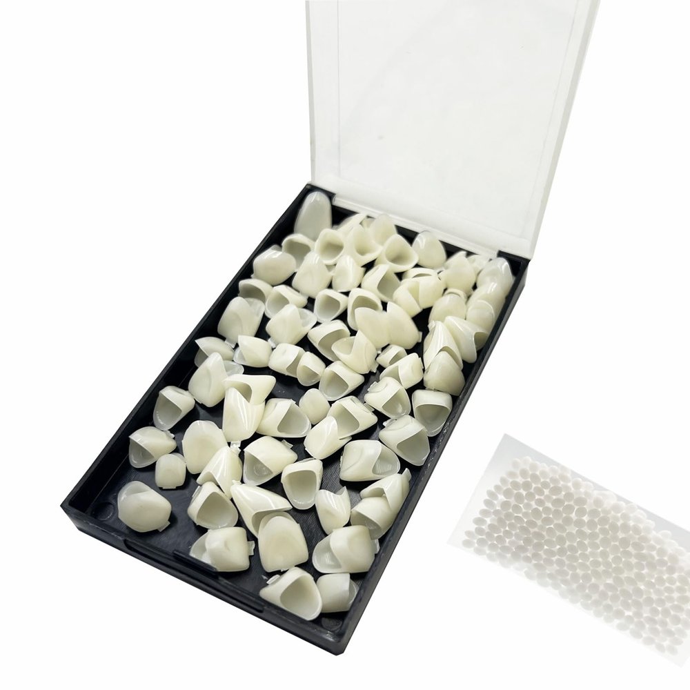 1 Box False Teeth Crown Repair Kit Dental Anterior Veneers Fake Tooth Cap Crown with Thermal Beads for Fixing or DIY