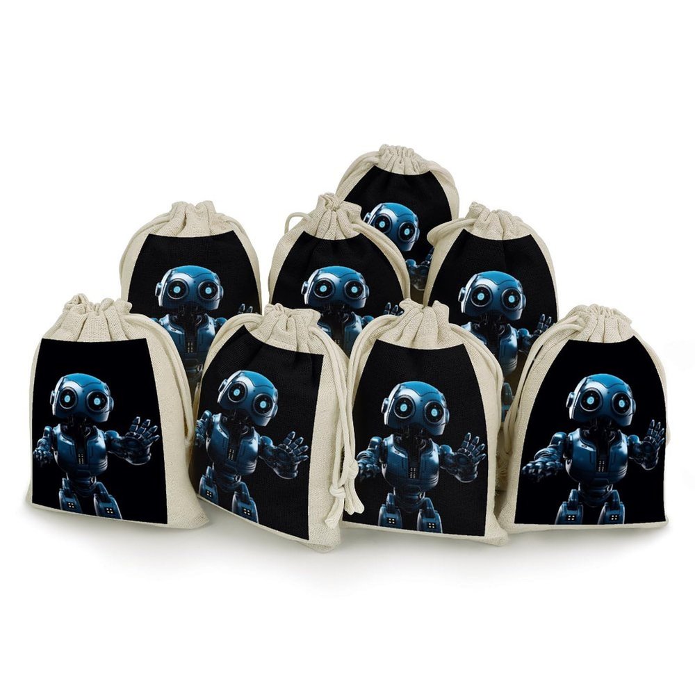 FZMVSQH Blue Robot 8 PCS Cotton Drawstring Bags Reusable Muslin Bags Natural Cotton Bag with Drawstring Small Jewelry Pouch for Party Wedding Fabric Gift Bag for Spice Herb Candy Soap