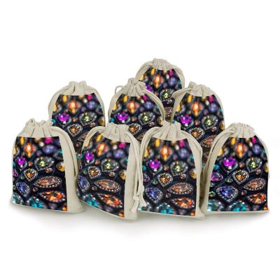 FZMVSQH Intricate Jewelry Patterns 8 PCS Cotton Drawstring Bags Reusable Muslin Bags Natural Cotton Bag with Drawstring Small Jewelry Pouch for Party Wedding Fabric Gift Bag for Spice Herb Candy Soap