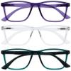 OPULIZE NYX Reading Glasses with Blue Light Blocking for Women Men, Rectangular Frame with UV & Eyestrain Protection, Anti-Glare Computer Gaming Glasses, Purple, Clear, Turquoise +3.5 (Pack of 3) view 1