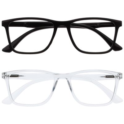 OPULIZE NYX Reading Glasses with Blue Light Blocking for Women Men, Rectangular Frame with UV & Eyestrain Protection, Anti-Glare Computer Gaming Glasses, Black, Clear +1.5 (Pack of 2)