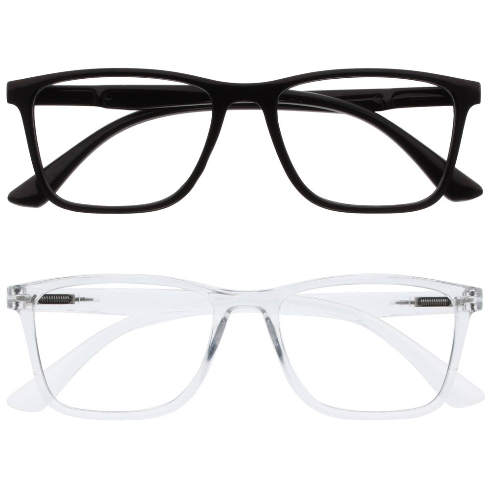 OPULIZE NYX Reading Glasses with Blue Light Blocking for Women Men, Rectangular Frame with UV & Eyestrain Protection, Anti-Glare Computer Gaming Glasses, Black, Clear +1.5 (Pack of 2)